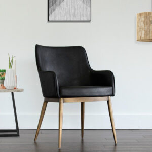 ASKO ARM  CHAIR WITH BLACK LEATHERATTE AND BRASS ANTIQ FINISH