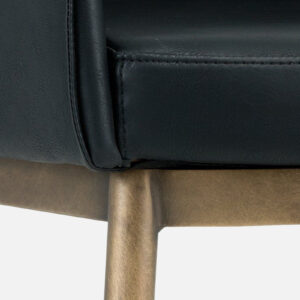 ASKO ARM  CHAIR WITH BLACK LEATHERATTE AND BRASS ANTIQ FINISH