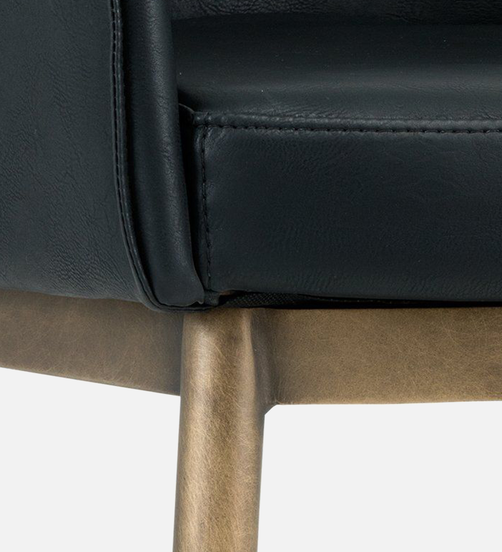 ASKO ARM CHAIR WITH BLACK LEATHERATTE AND BRASS ANTIQ FINISH - Image 2
