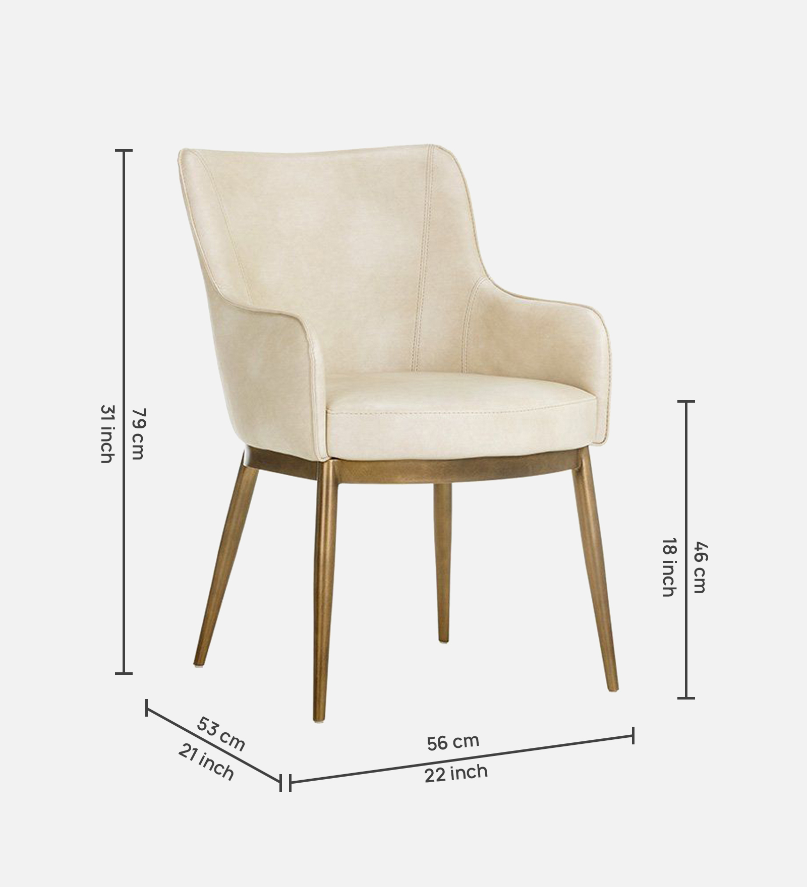 ASKO ARM CHAIR OFF WHITE LEATHERATTE AND BRASS ANTIQ FINISH - Image 6