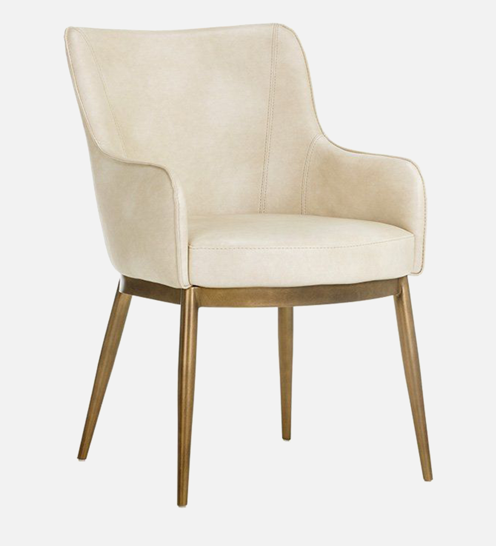 ASKO ARM CHAIR OFF WHITE LEATHERATTE AND BRASS ANTIQ FINISH - Image 5
