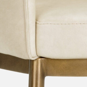 ASKO ARM  CHAIR OFF WHITE  LEATHERATTE AND BRASS ANTIQ FINISH