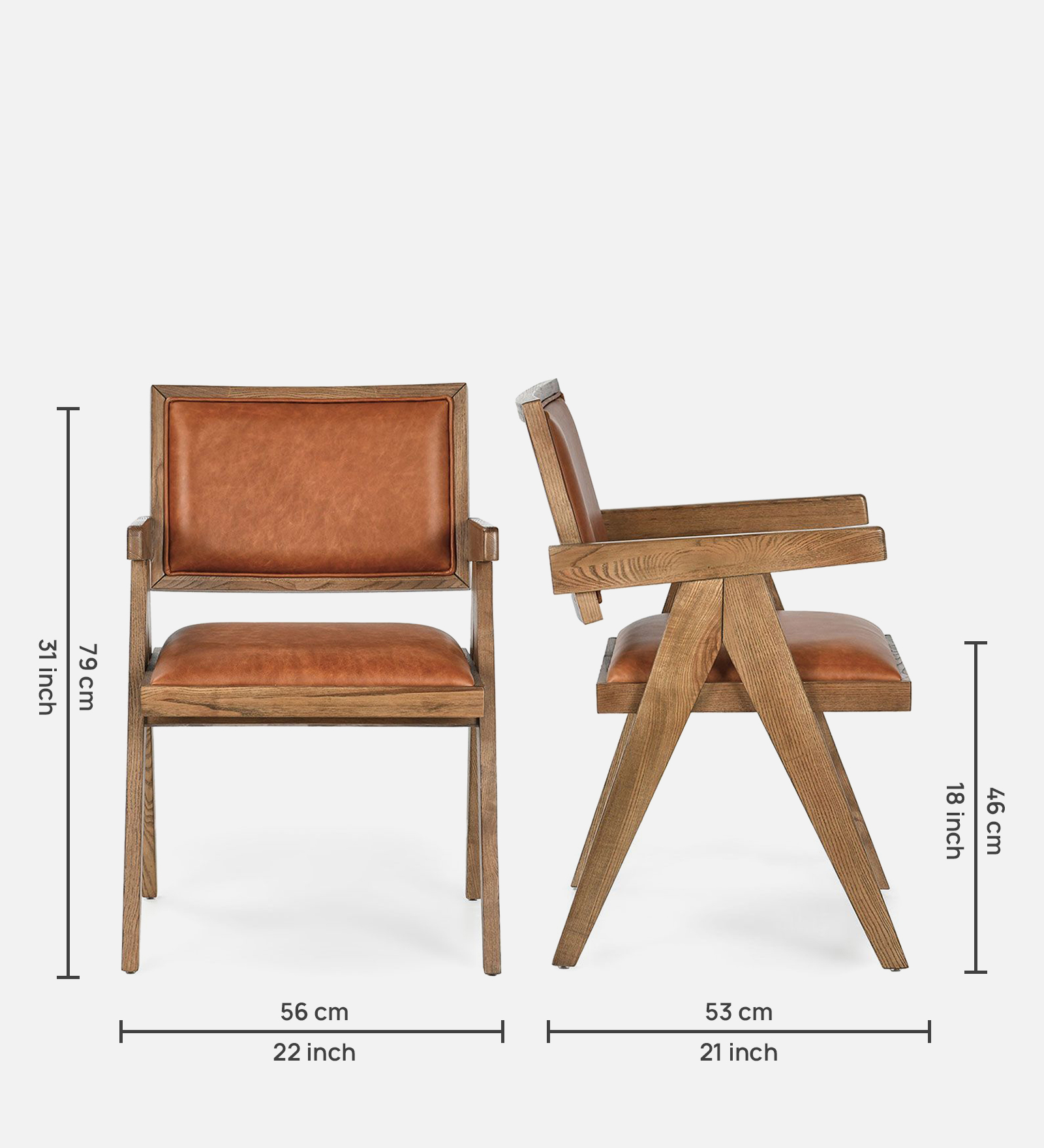 KIYA ARM CHAIR TEAK WOOD WITH BROWN LEATHERATTE FINISH - Image 3