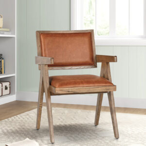 KIYA ARM CHAIR TEAK WOOD WITH BROWN LEATHERATTE FINISH