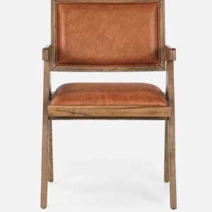 KIYA ARM CHAIR TEAK WOOD WITH BROWN LEATHERATTE FINISH