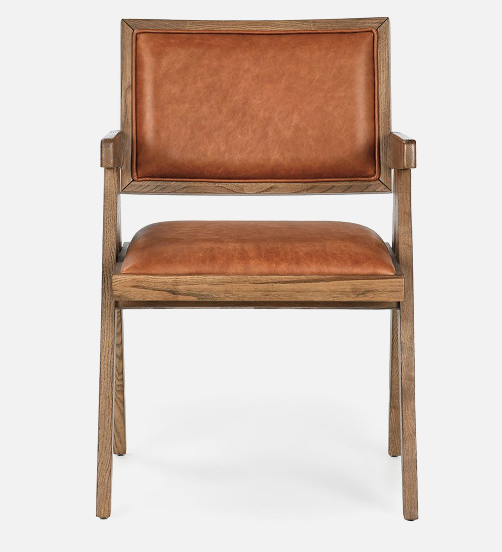 KIYA ARM CHAIR TEAK WOOD WITH BROWN LEATHERATTE FINISH - Image 2