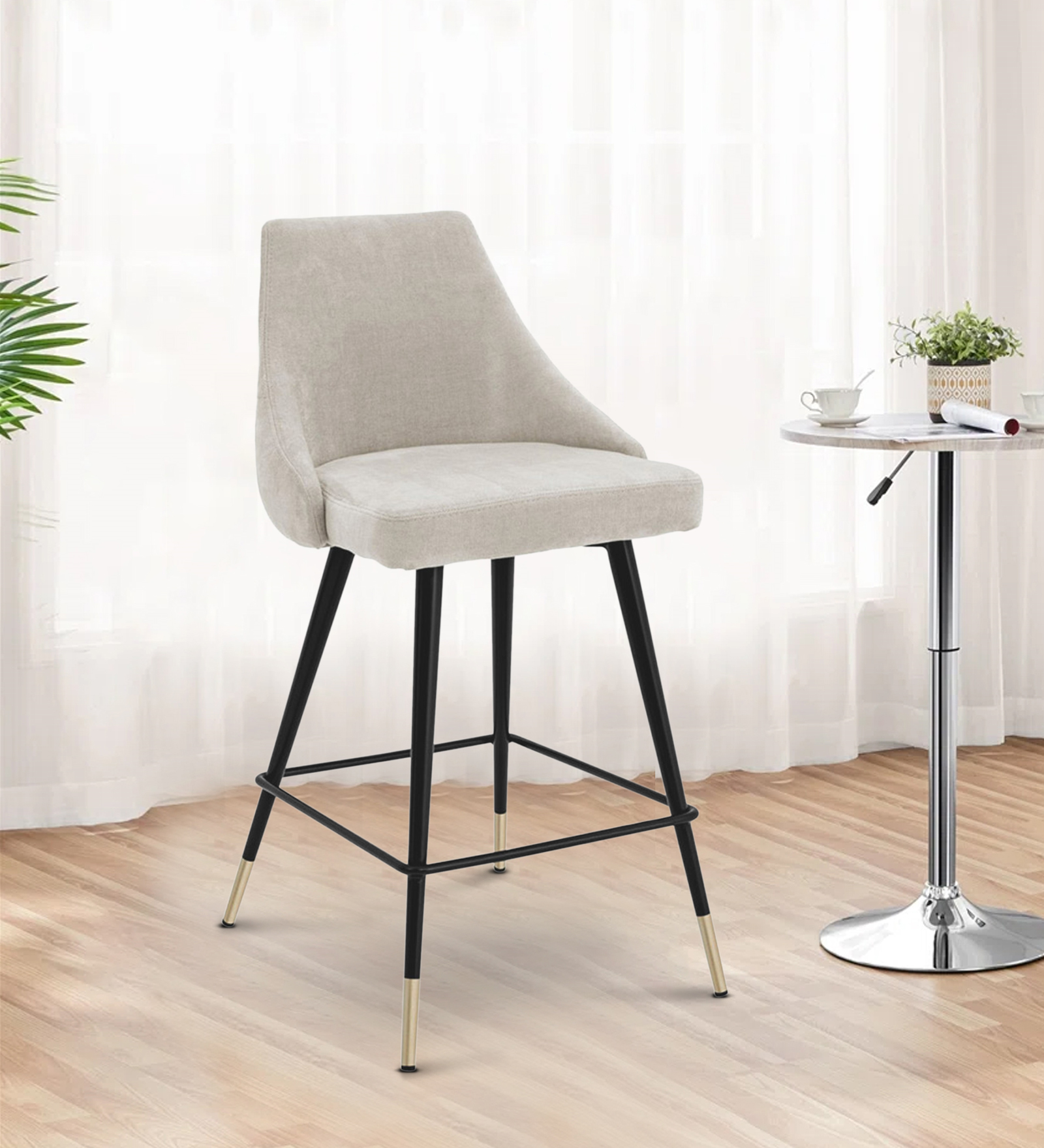 AMRAT BAR CHAIR WITH OFF WHITE, BLACK AND GOLD FINISH
