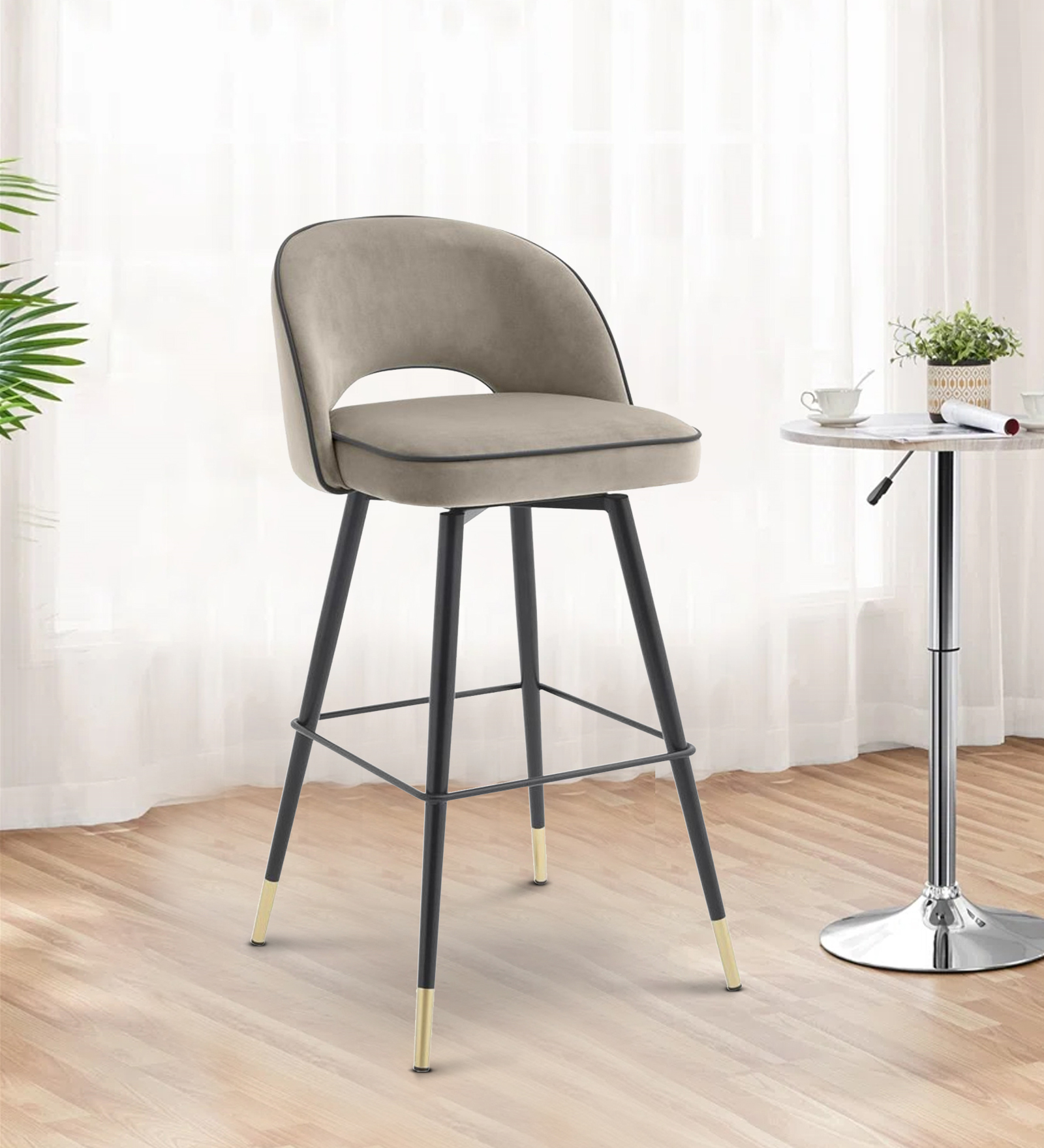 AMSTARD BAR CHAIR WITH GREY, BLACK AND GOLD FINISH
