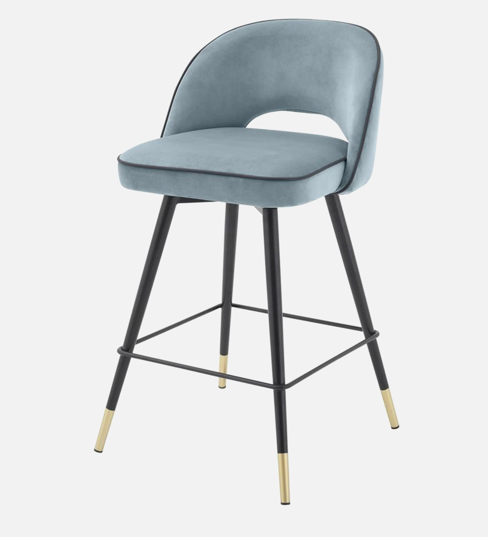 AMSTARD BAR CHAIR WITH SKY BLUE, BLACK AND GOLD FINISH - Image 2