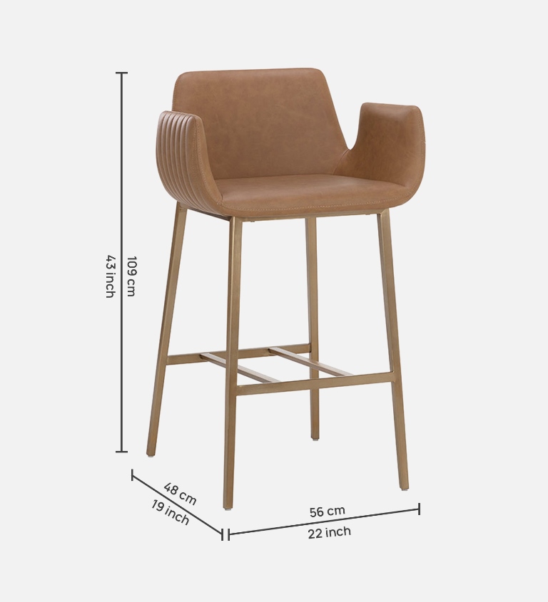 ROM BAR CHAIR WITH TAN LEATHERATTE/GOLD FINISH - Image 6
