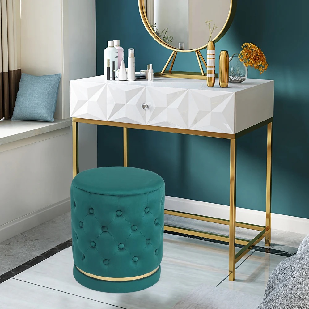 ROHN DOTTED ROUND OTTOMAN WITH TURKIS BLUE COLOR - Image 3