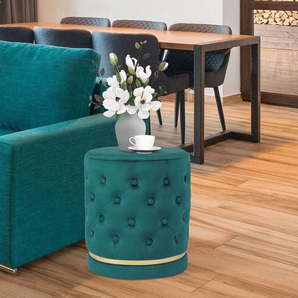 ROHN DOTTED ROUND OTTOMAN WITH TURKIS BLUE COLOR