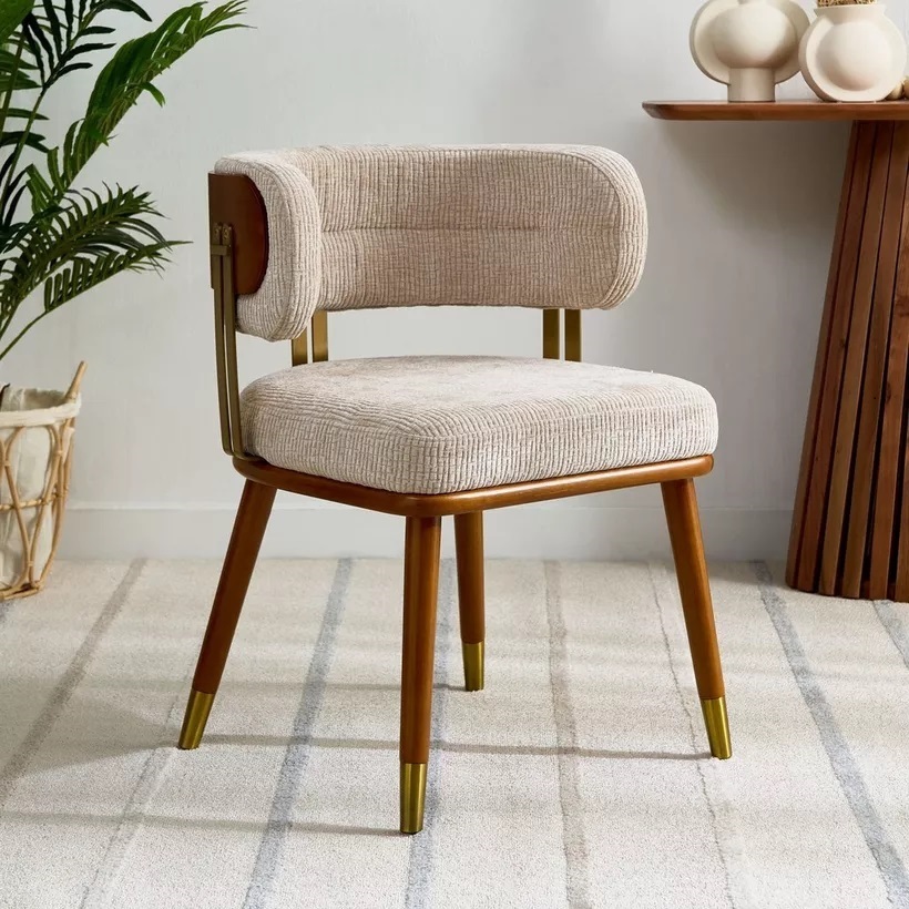 Volvo Dining and Arm chair with off white and wooden finish