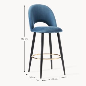 Bar chair with blue cushion and black finish