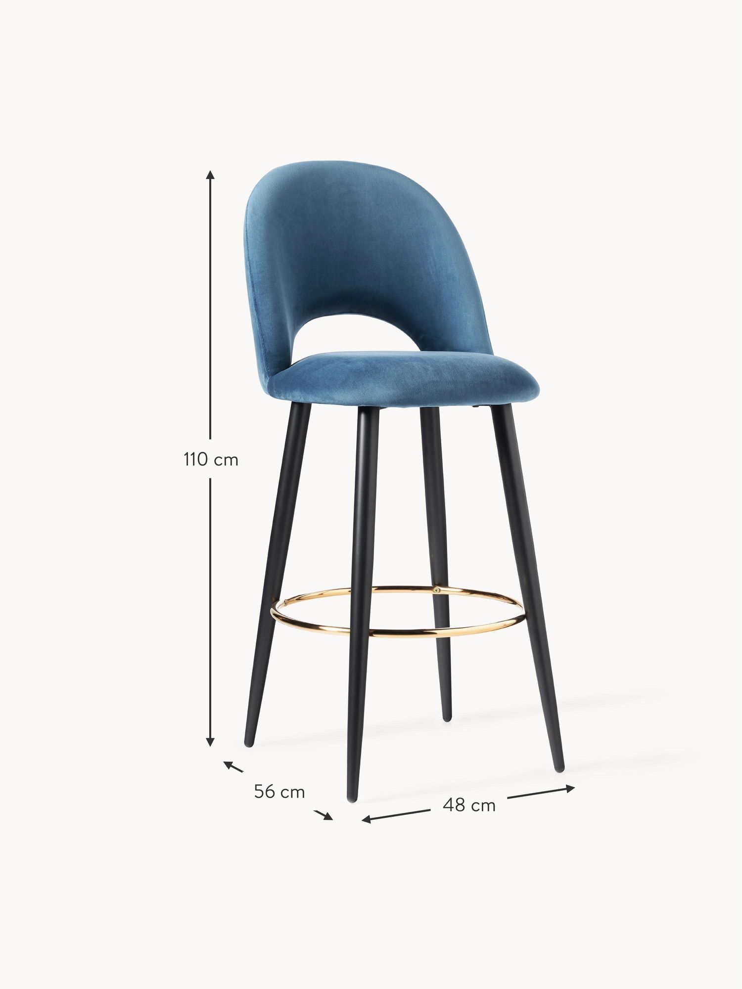 Bar chair with blue cushion and black finish - Image 2