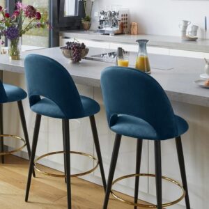 Bar chair with blue cushion and black finish