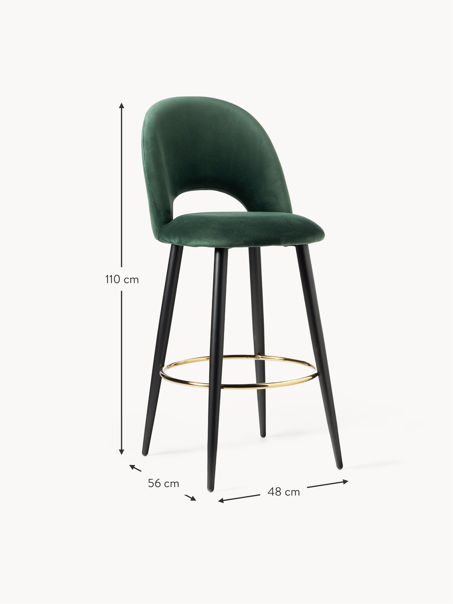 Bar chair with green cushion, black metal finish and gold footrest ring - Image 2