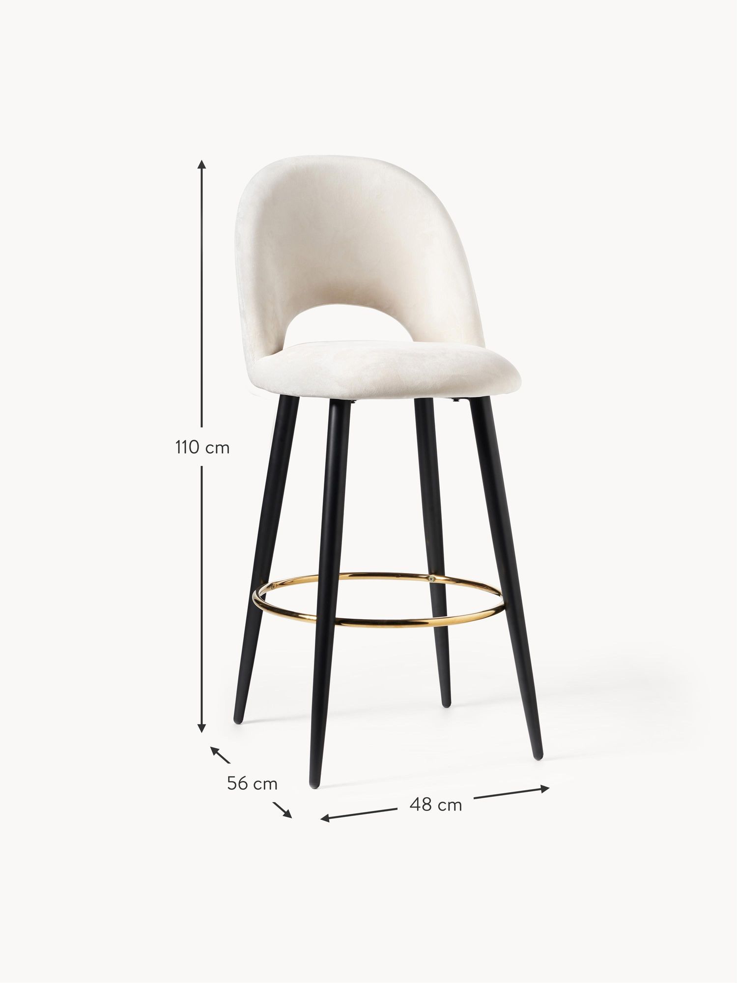 Bar chair with white cushion, black metal finish and gold footrest ring - Image 3