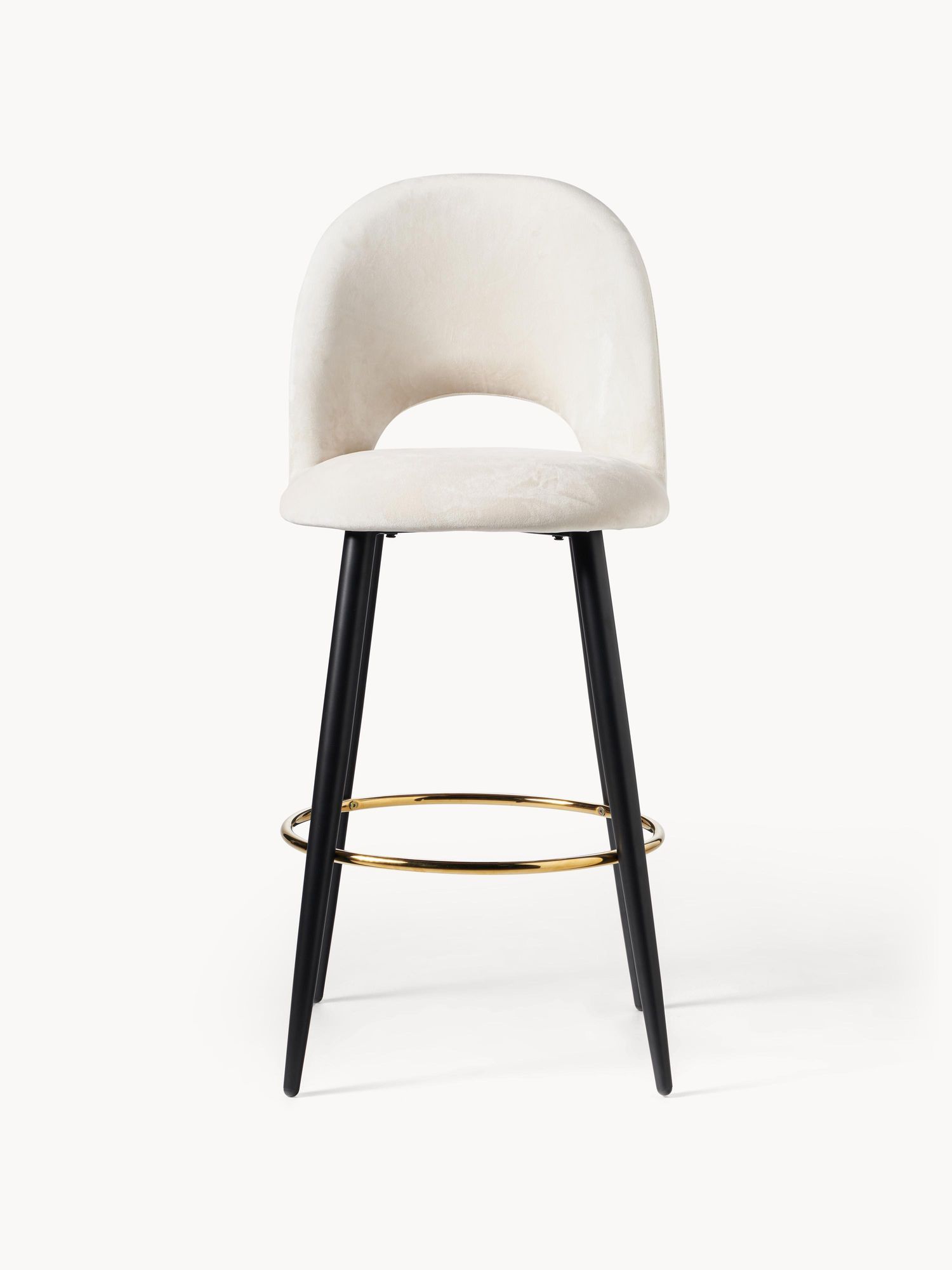 Bar chair with white cushion, black metal finish and gold footrest ring - Image 4