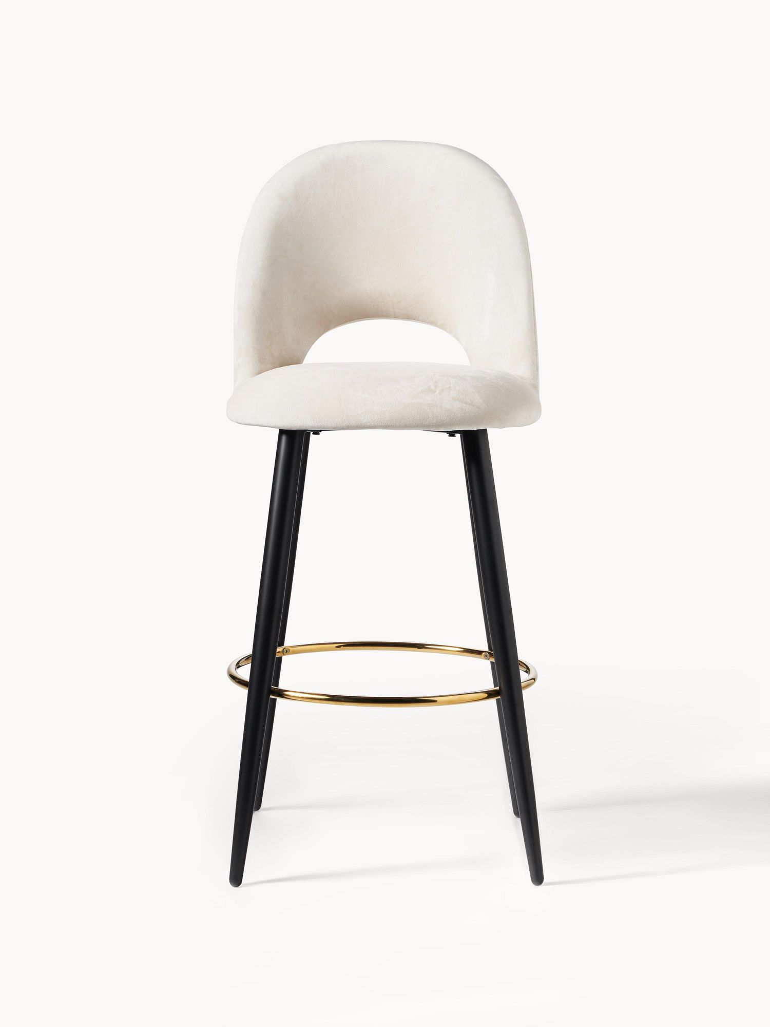 Bar chair with white cushion, black metal finish and gold footrest ring - Image 5
