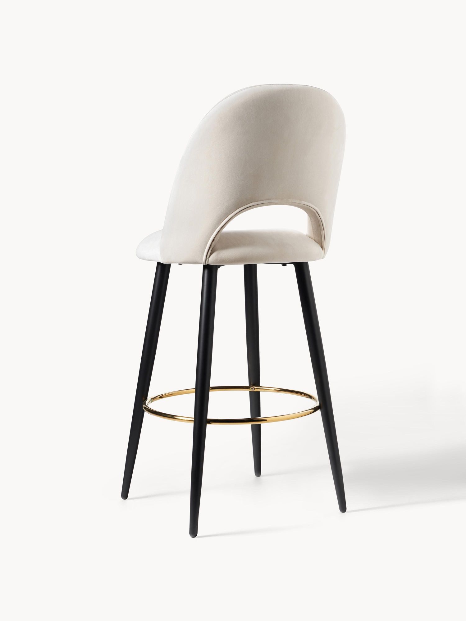 Bar chair with white cushion, black metal finish and gold footrest ring - Image 6
